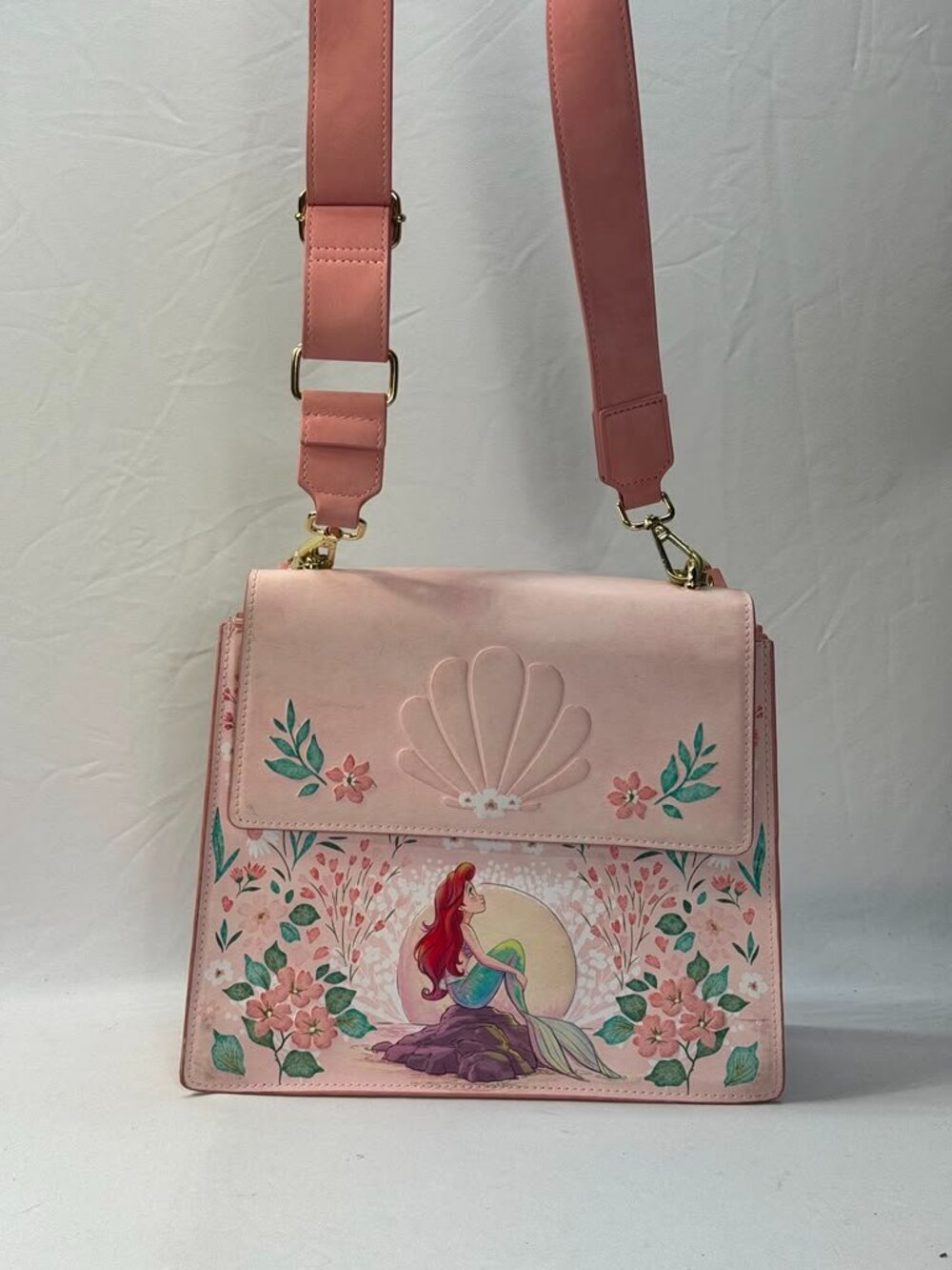 Disney Loungefly Little Mermaid Ariel Pink Floral Purse Handbag Crossbody